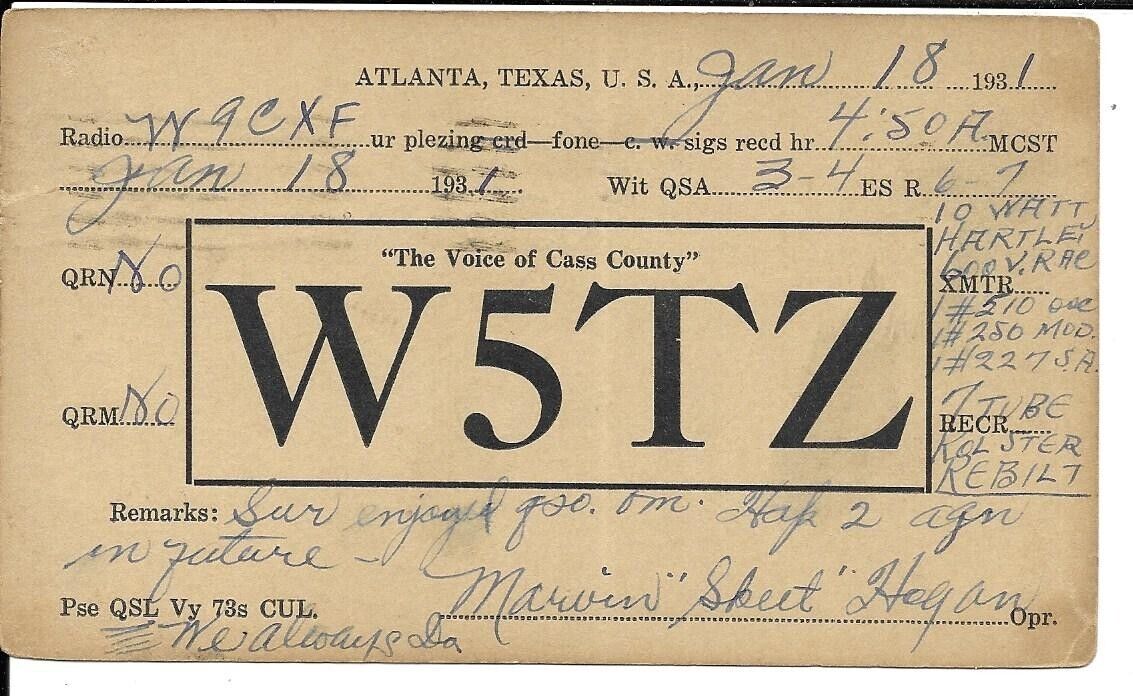 QSL  1931 Atlanta Texas   radio card