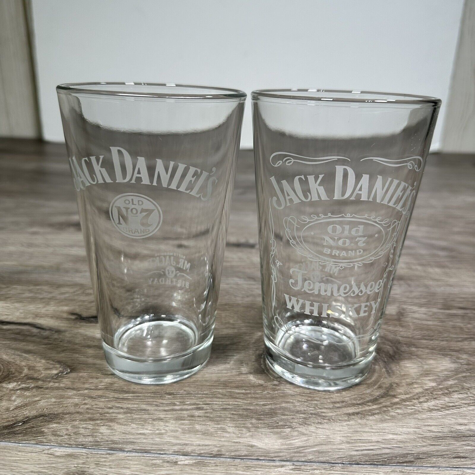 Jack Daniels Old No 7 Beer Glasses Lot Of 2 Tennesse Whiskey Mr. Jack\'s Birthday