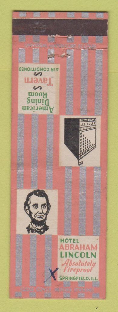 Matchbook Cover - Hotel Abraham Lincoln Springfield IL WRITING