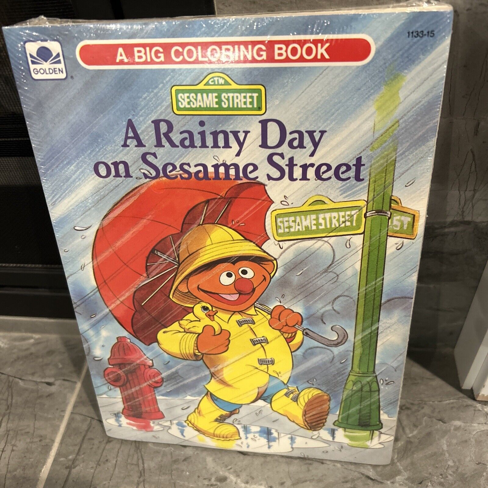 2 Vintage SESAME STREET Ernie Grover Golden Coloring Books NEW Sealed Rainy Day