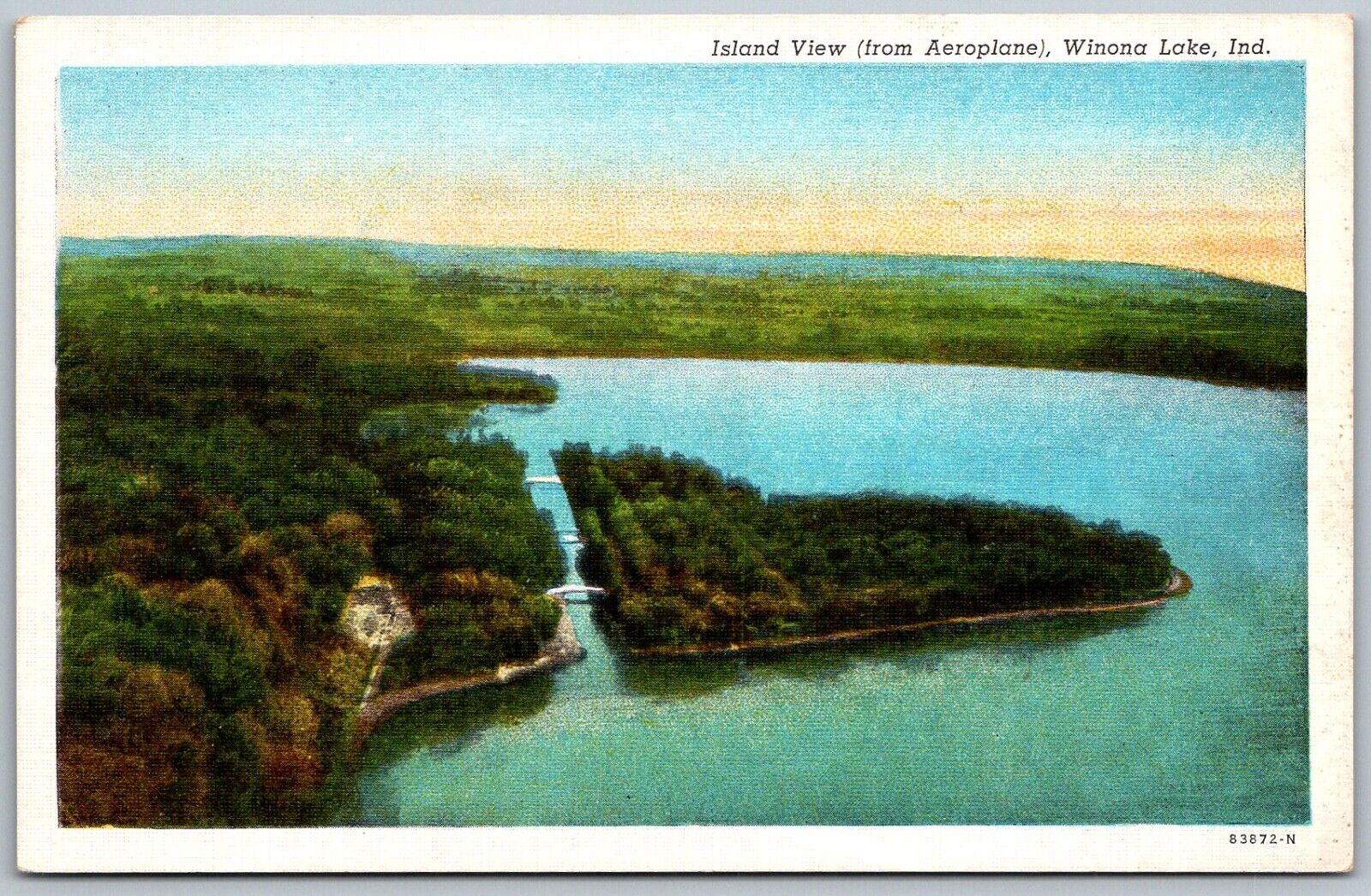 Winona Lake Indiana 1940s Postcard Island View