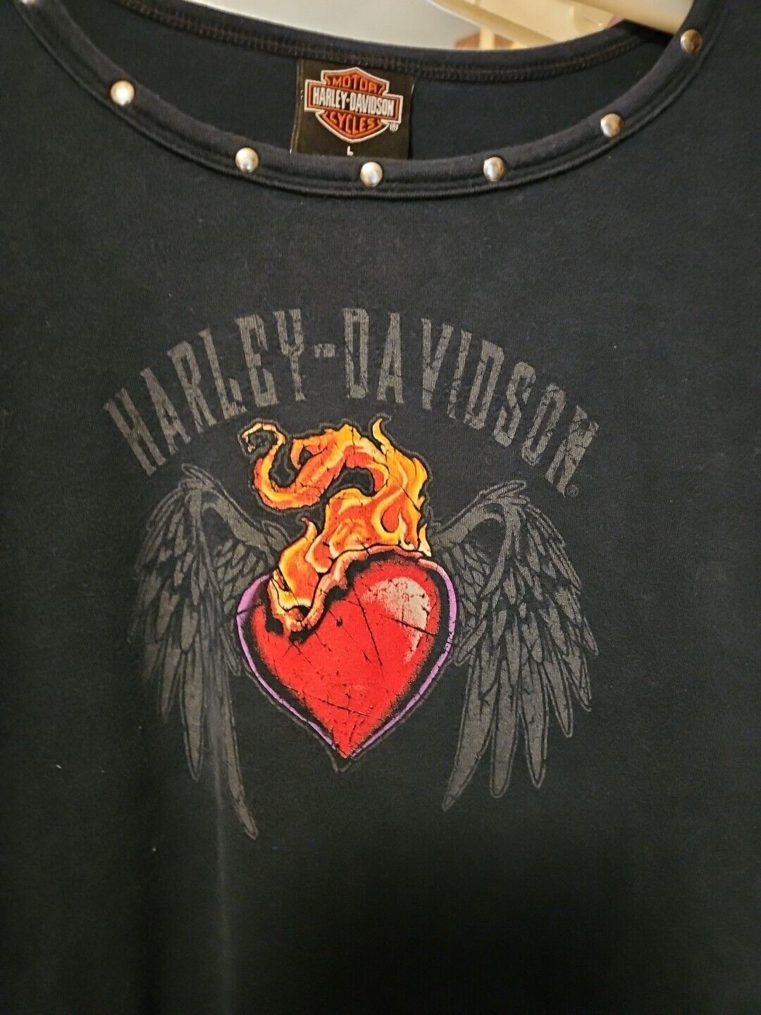 VTG Harley Davidson Shirt Holoubek Long Slv Flames Smoky Mtn, Maryvile USA Sz Lg