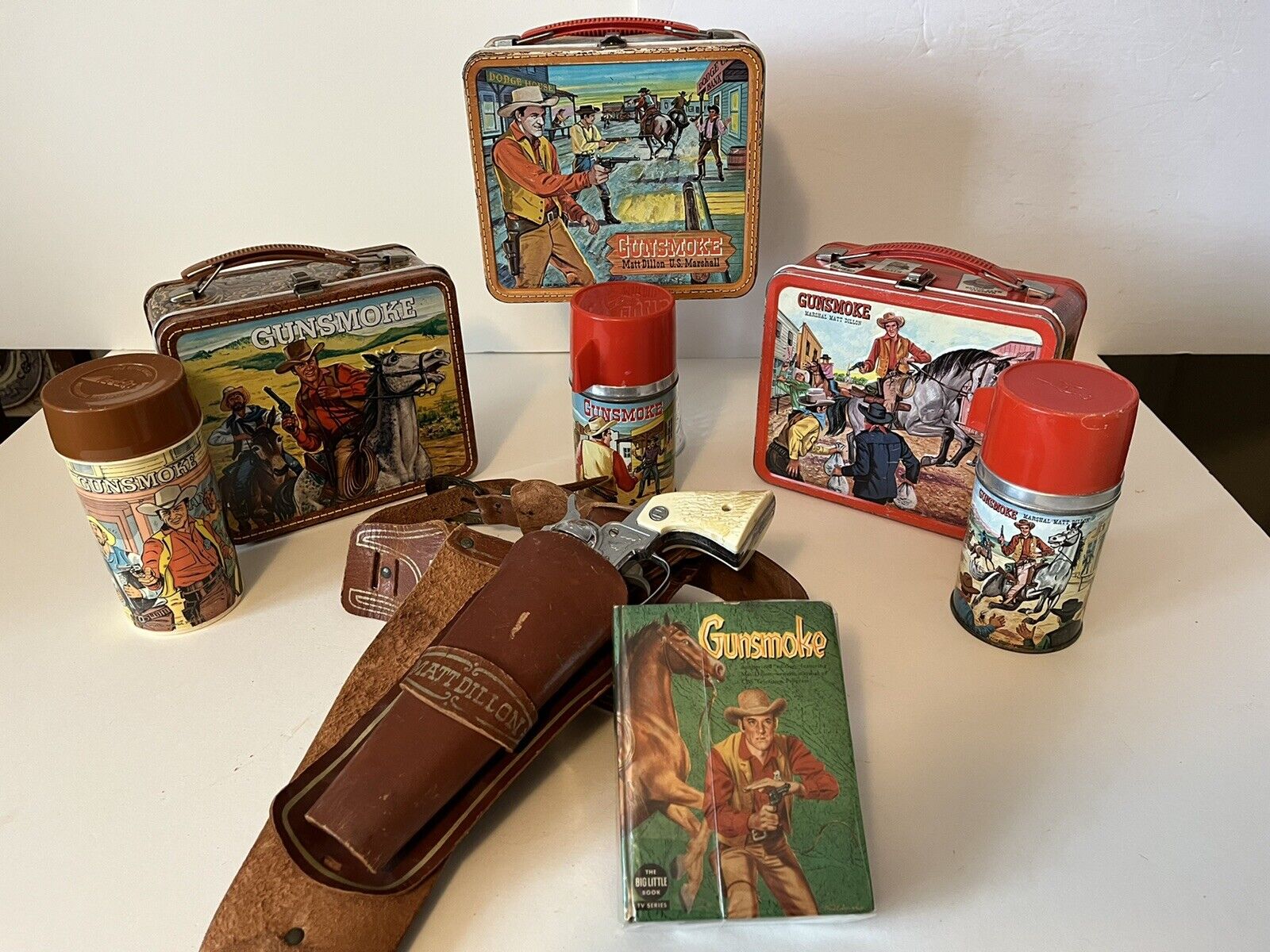 Vintage Rare Gunsmoke LL Lunchbox with thermos Plus 1962 & 1973 Pretty Cool…