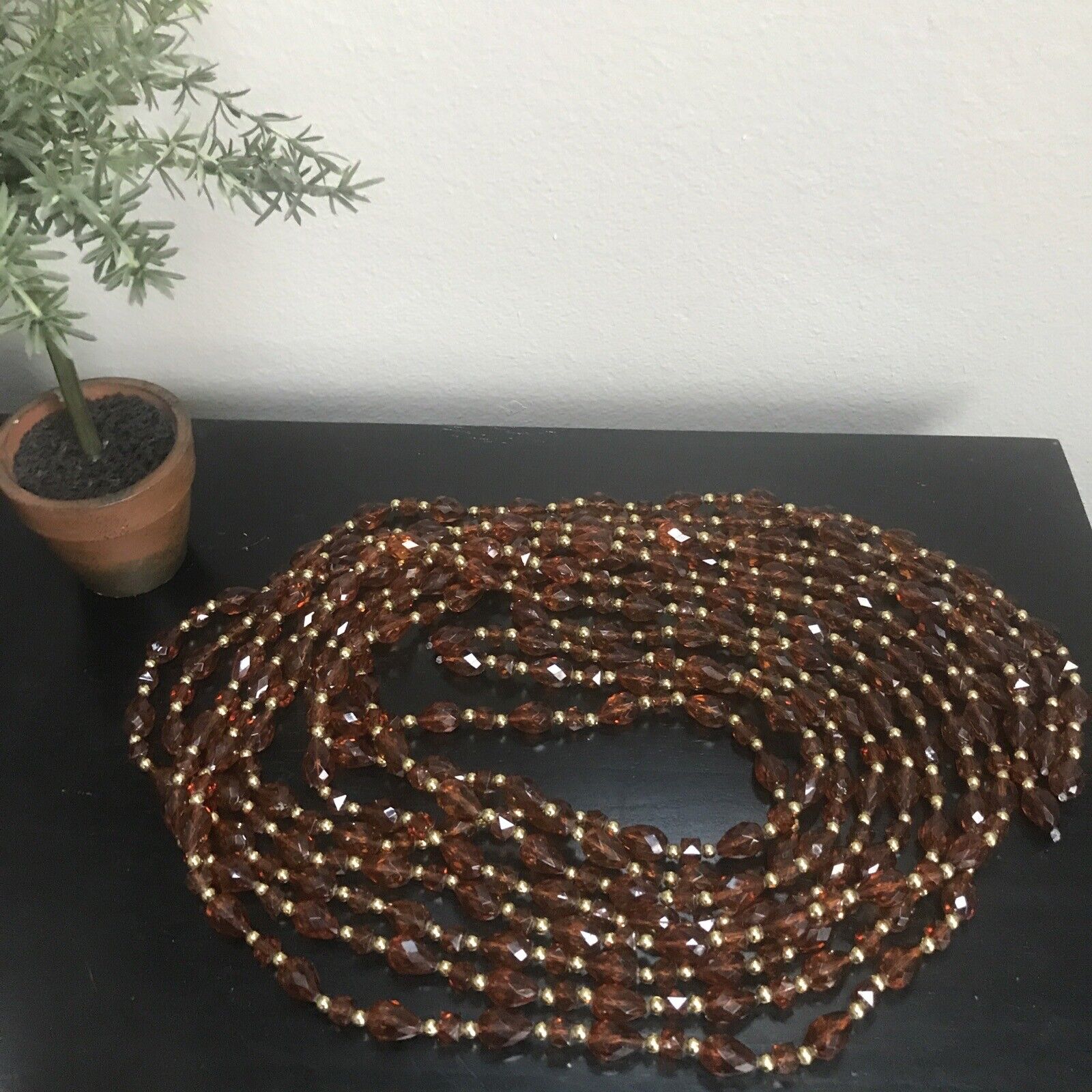 Vintage Dark Amber Color Christmas Garland Beads 4 Strands (6’ Each) 24’ Total