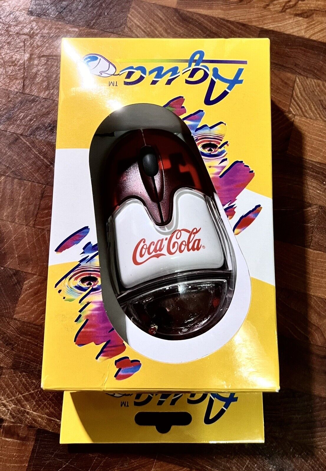 Rare Vintage Coca-Cola Aqua Computer Mouse -  New In Box Snow Globe Bottom.