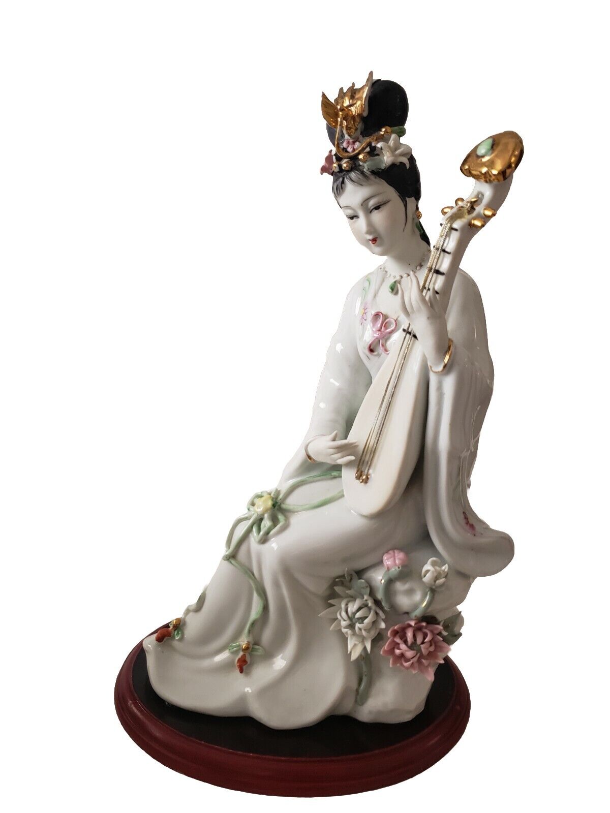 Porcelain Asian Oriental Geisha Girl Playing on Music Instrument Statue 13\