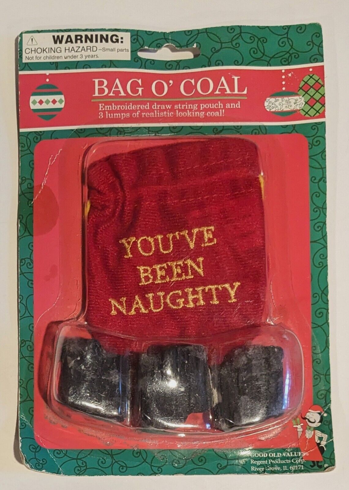 Vtg You\'ve Been Naughty Bag of Coal Gag Gift Christmas Red Felt NEW IN PKG