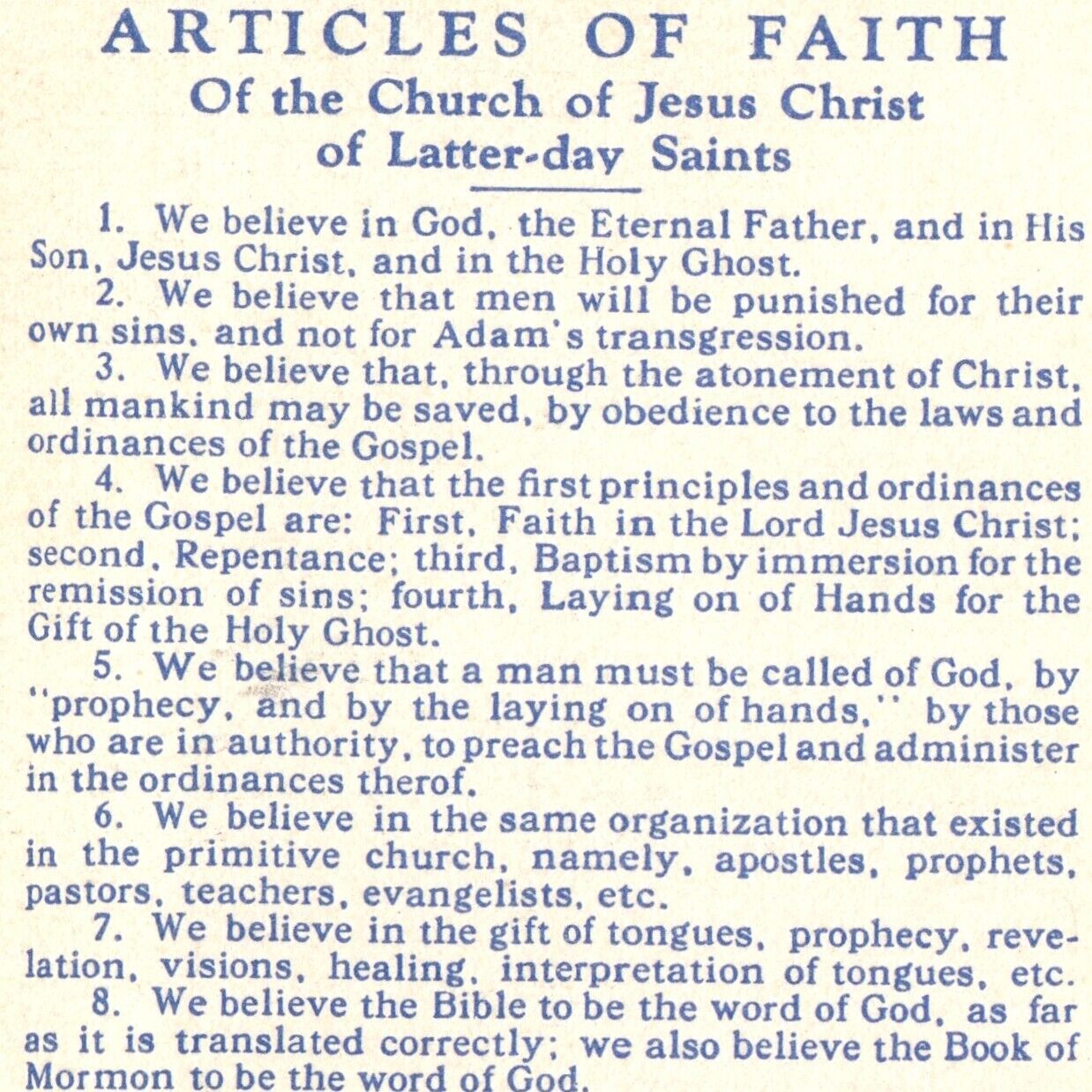 1940s Salt Lake City UT Church LDS Articles of Faith Linen Card Temple Block C44