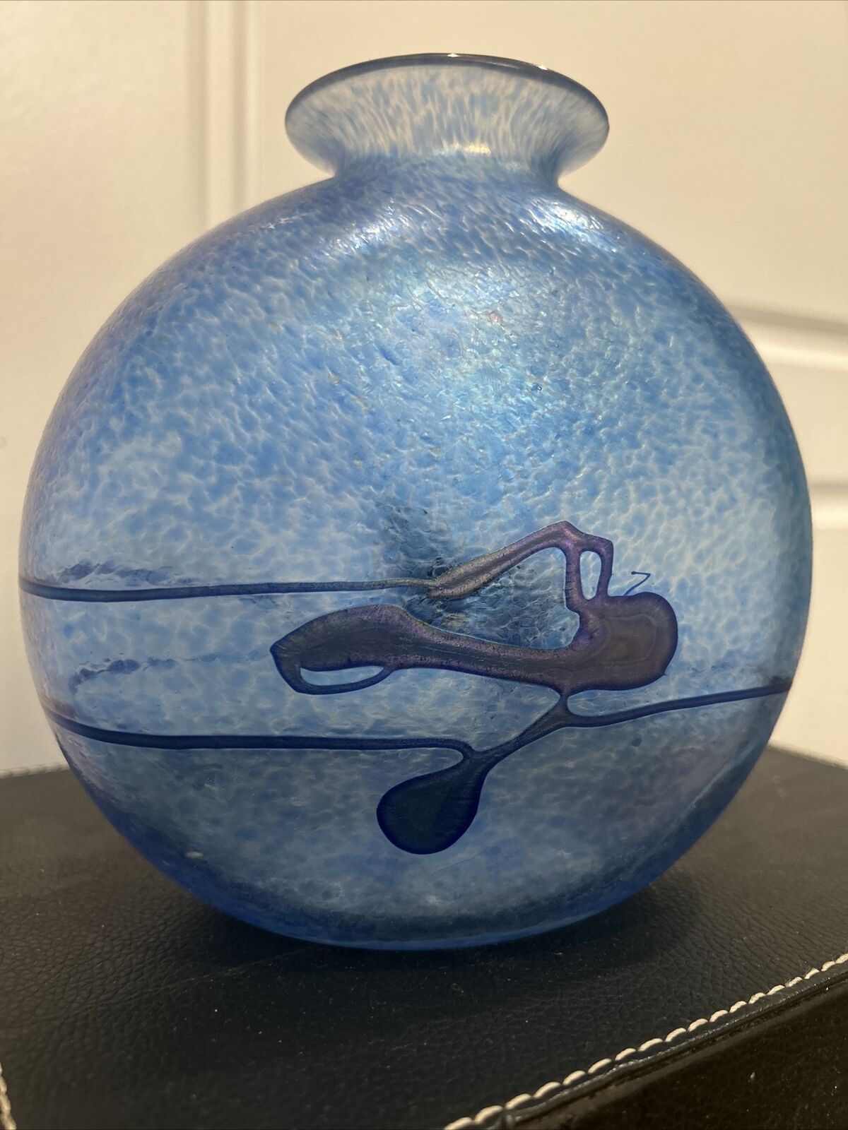 Robert Held Iridescent Blue Art Glass Bud Vase / Bottle, Beautiful Signed