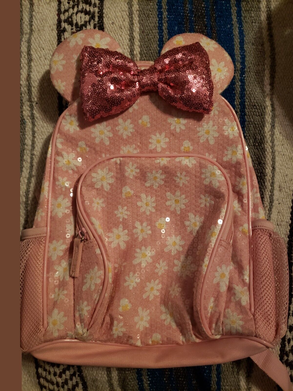 Disney Store Minnie Mouse Pink Daisy Sequin Backpack School bag / Junior