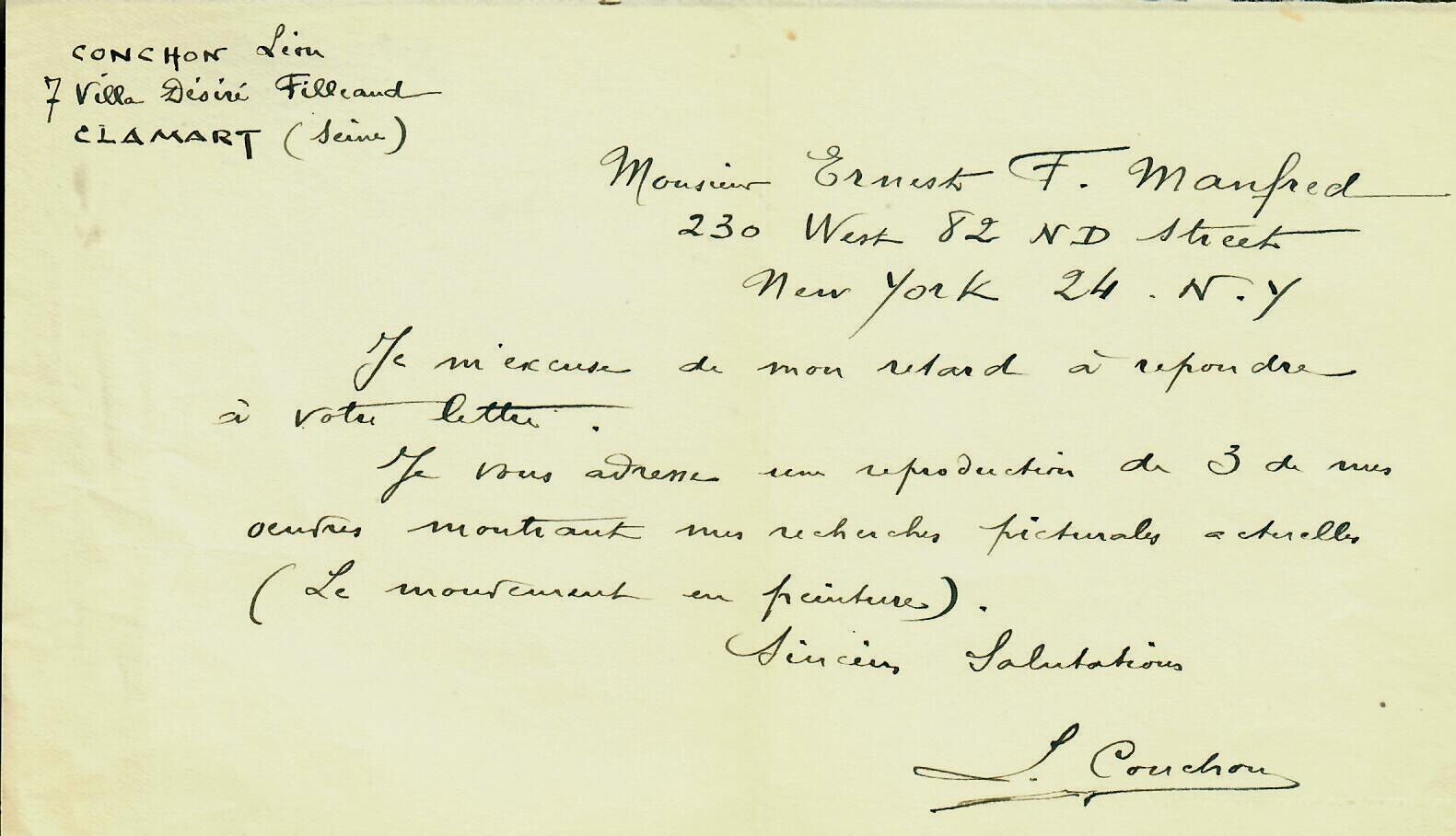 RARE “French Artist” Léon Eugène Conchon Hand Written Letter