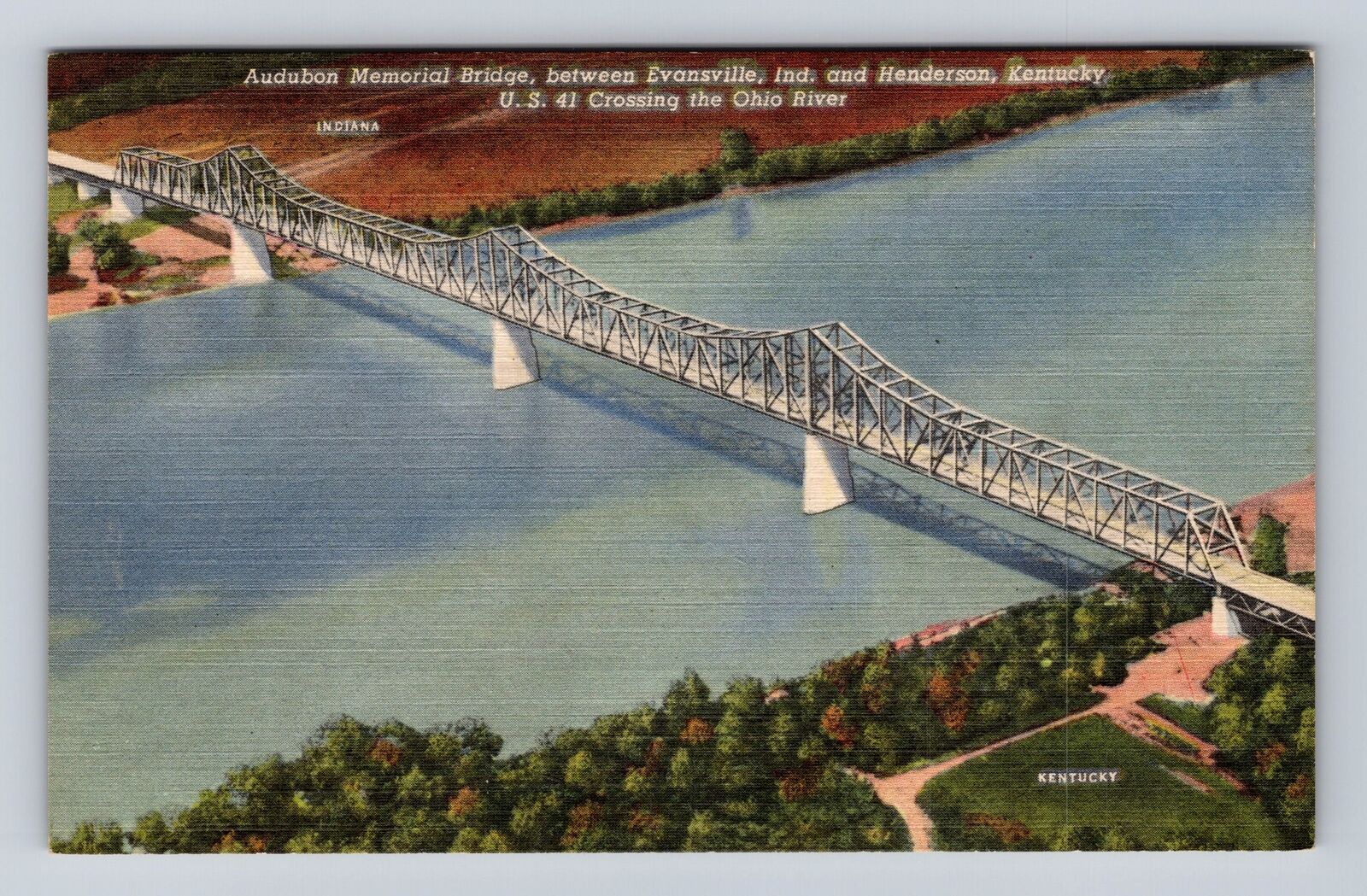 Evansville IN-Indiana, Aerial View Of Audubon Memorial Bridge Vintage Postcard