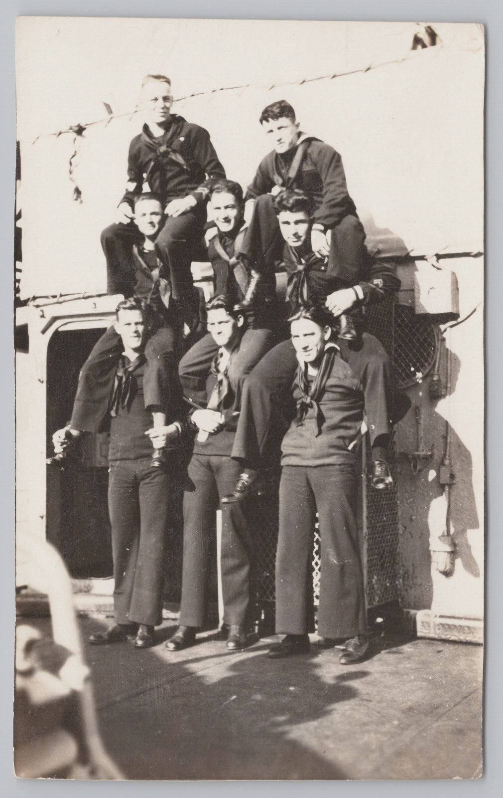RPPC Real Photo Postcard  US Navy Sailors WW I Human Pyramid