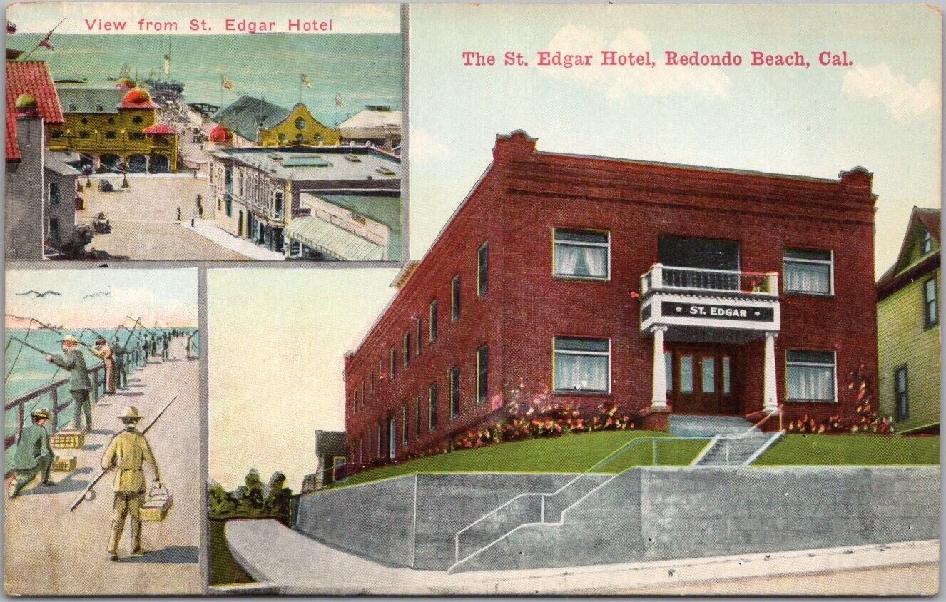 c1910s Redondo, California THE ST EDGAR HOTEL Street & Fishing Pier Views UNUSED