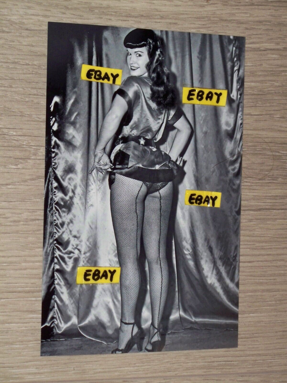 4X6 Vintage Art Photo Bettie Page In Sexy Dress Pulling Up Showing Panties Hose