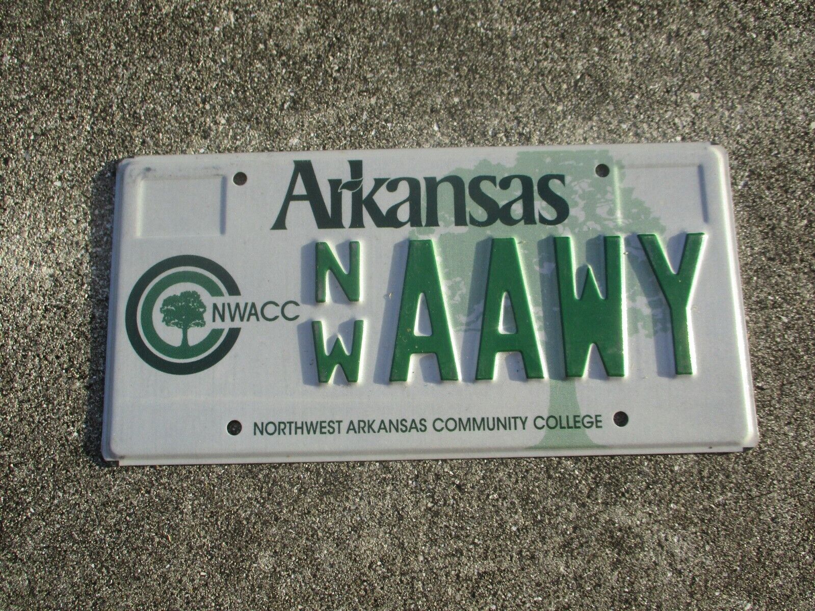 Arkansas Northwest AR. Community College license plate  #  AAWY
