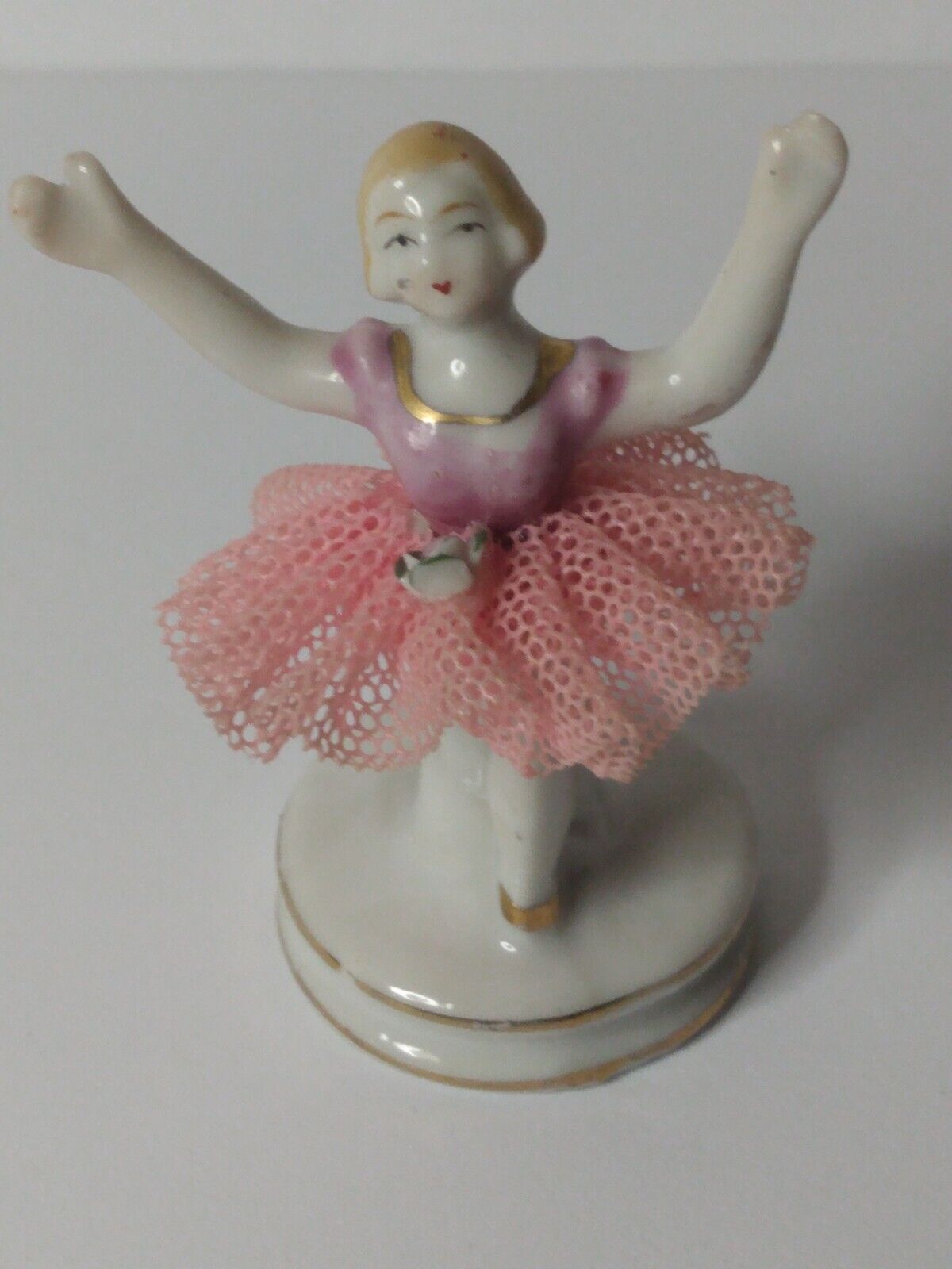 Antique J.B. BETSONS Japan Hand Painted Porcelain Ballerina Dresdon Style lace 