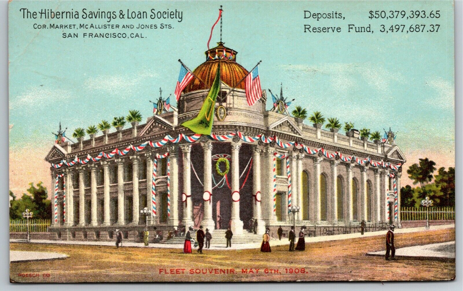 Vintage Postcard Hibernia Savings & Loan Society San Francisco 1908 - PM 1909