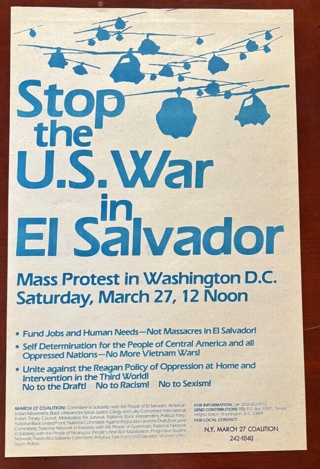 1982 Original Anti-War Poster, March 27 Rally Stop US War in El Salvador