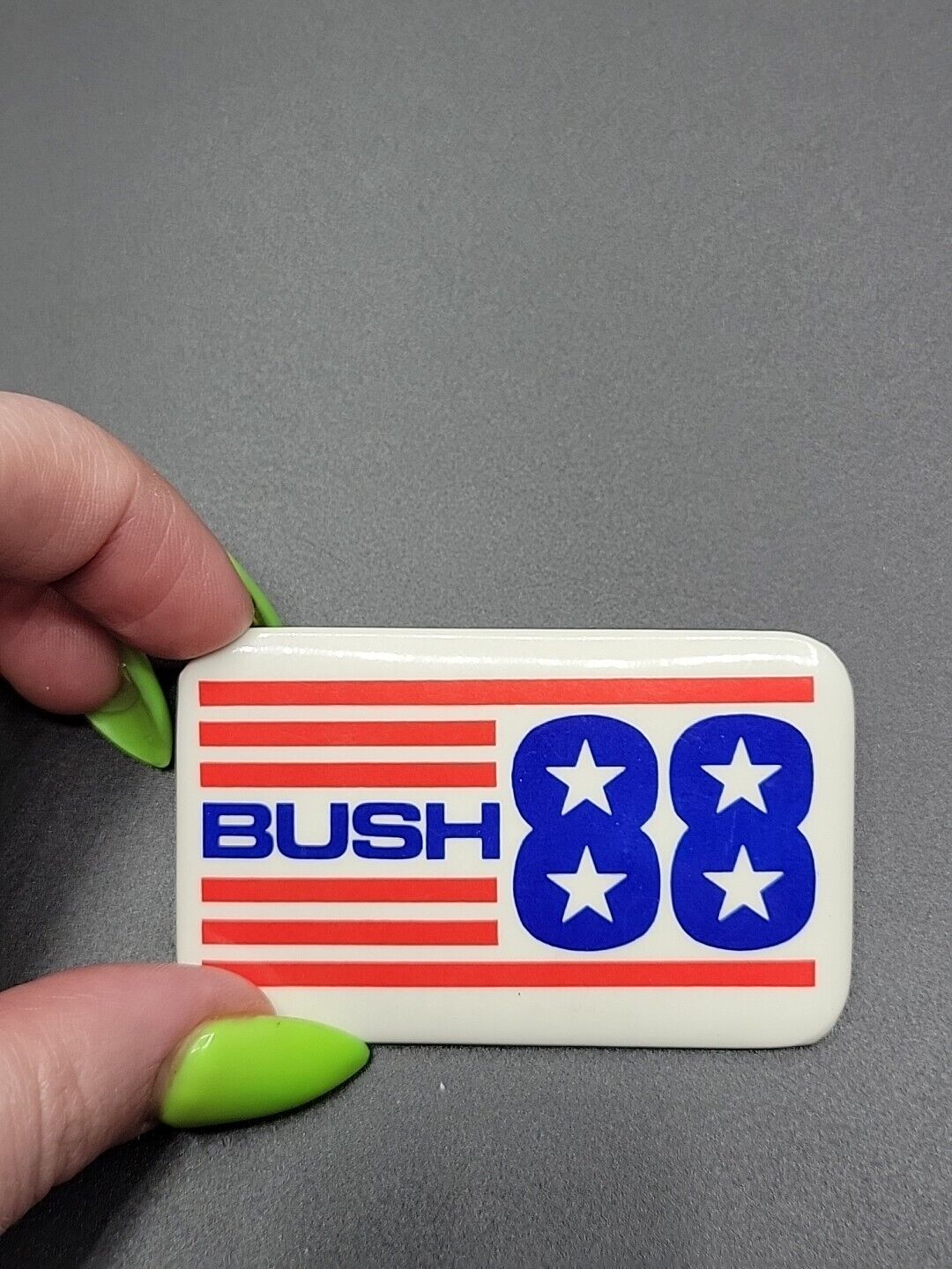 George Bush 1988 Political Campaign Button Pin Rectangle Vintage 