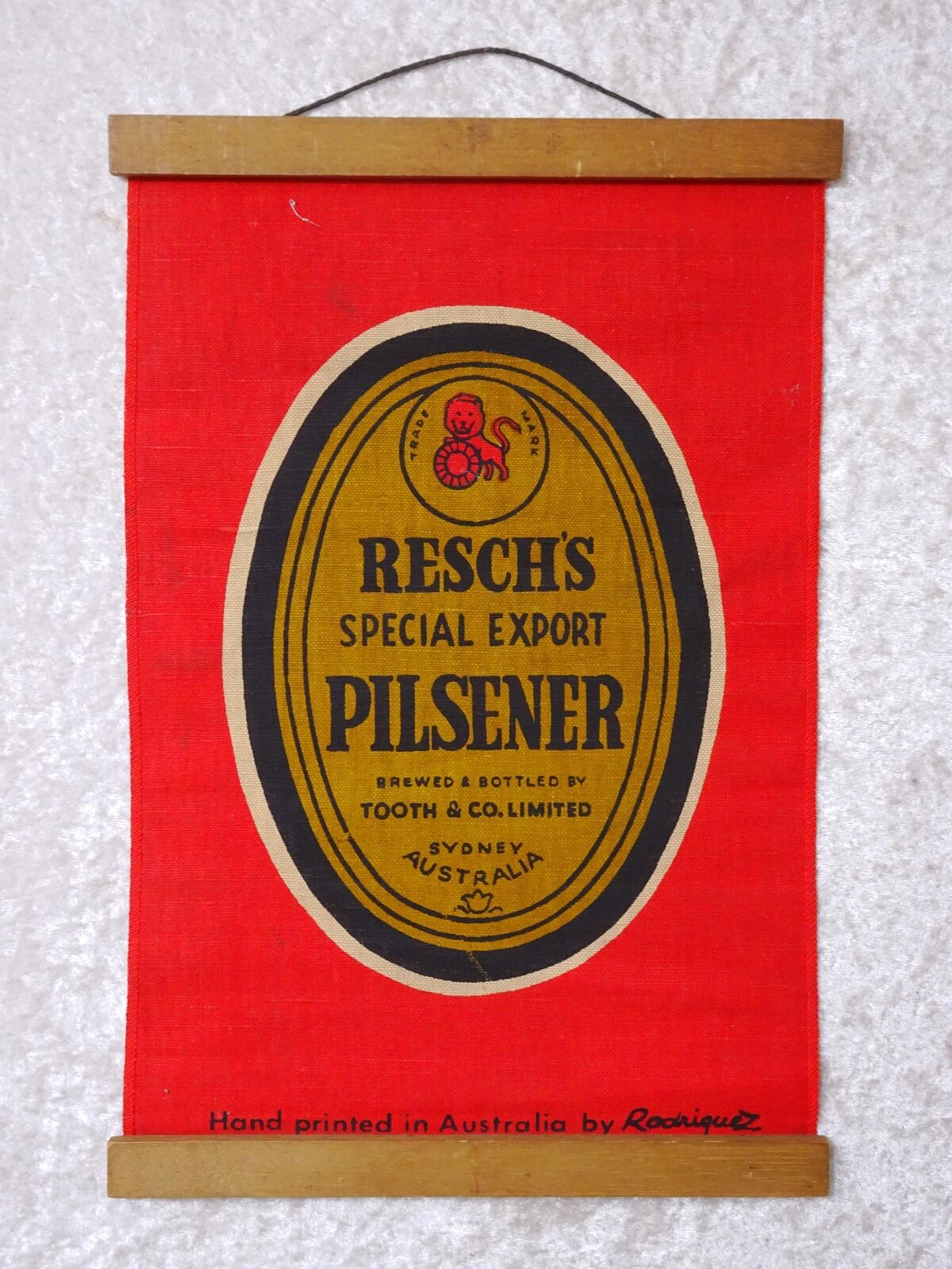 Resch ´S Pilsener Beer Flag Handprinted IN Australia - Vintage - 36 CM X 24 CM
