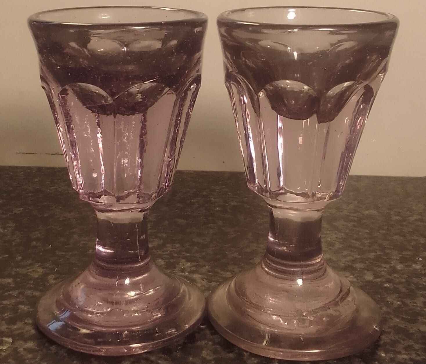 2 Mid 19 th C Antique Victorian Press Moulded Glass Magnesium Deception Glasses 