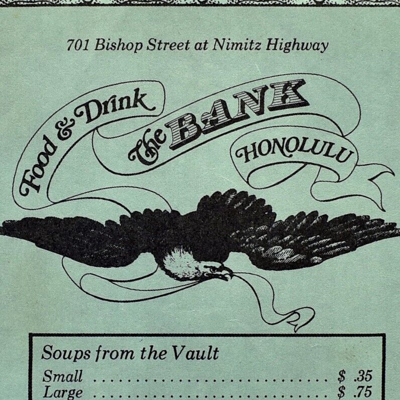 1978 The Bank Restaurant Menu 701 Bishop Street Nimitz Highway Honolulu Hawaii