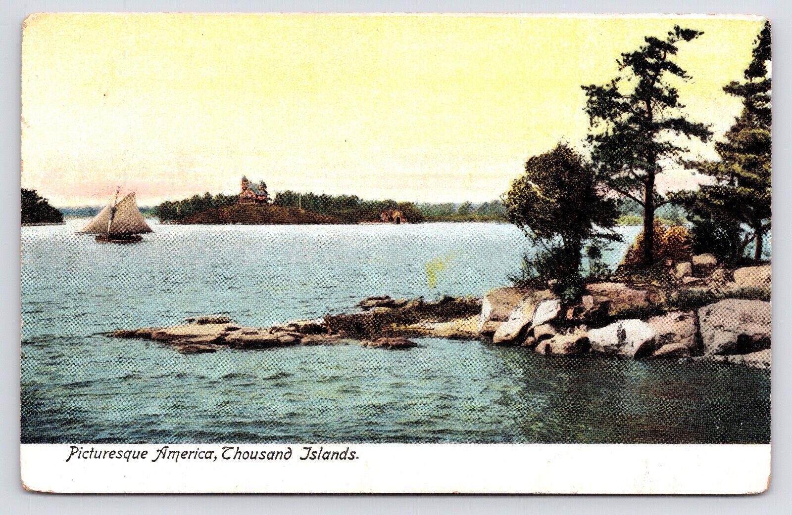 c1905~Thousand Islands~New York NY~Picturesque View~Sailboat~Antique Postcard