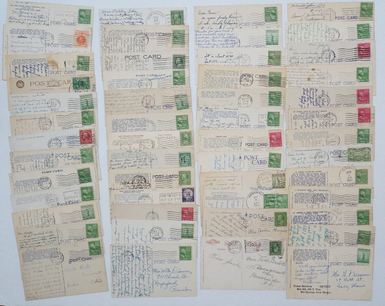 Vintage POSTCARDS with STAMPS Lot 50 Posted Cancel Postmark USA Pre-1950s Used