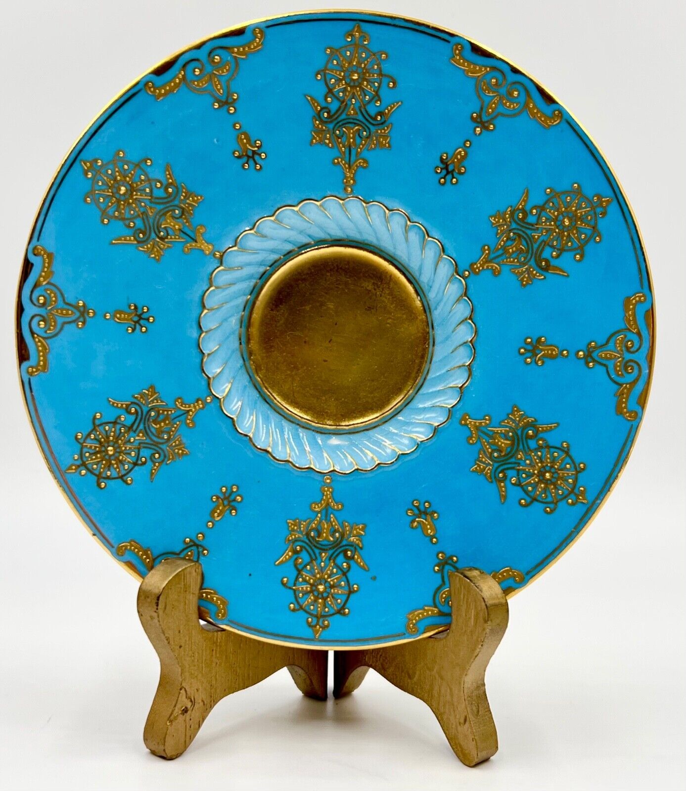 ANTIQUE COALPORT 5 3/4in GOLD ENCRUSTED TURQUOISE PLATE OR SAUCER 