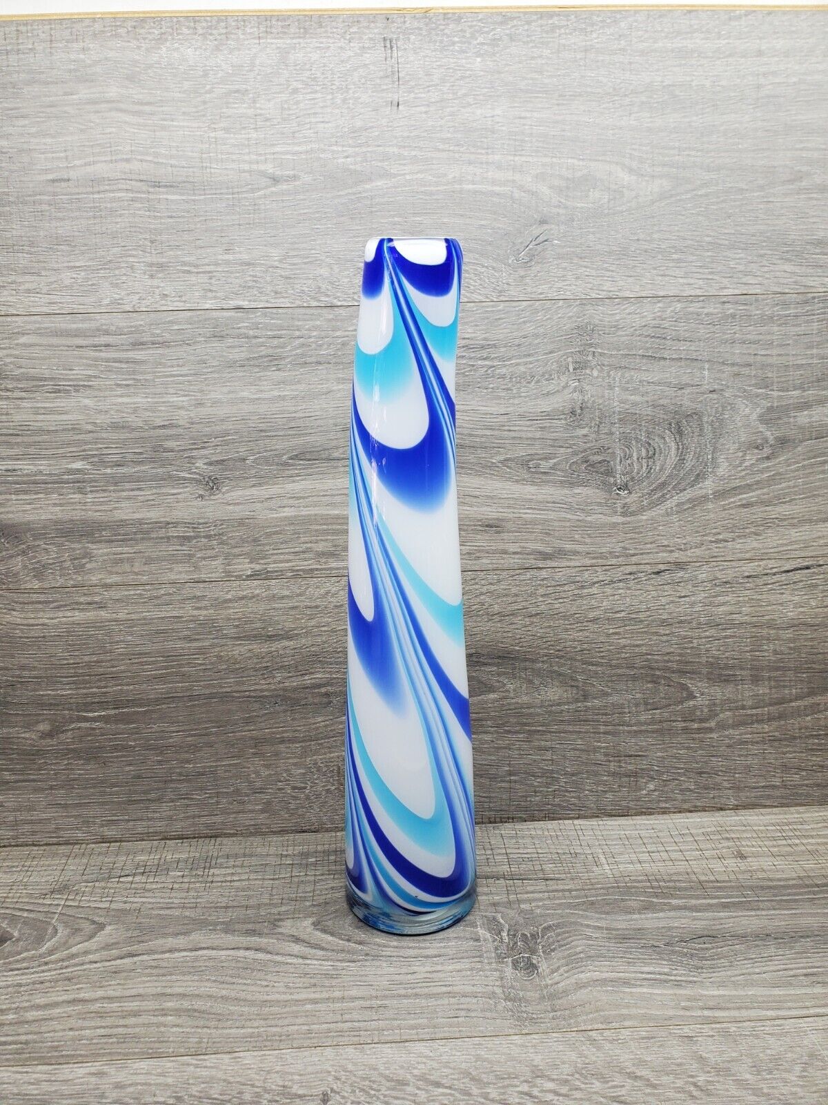 Vintage Murano Like Blown Art Glass Blue Teal White Swirl 15\