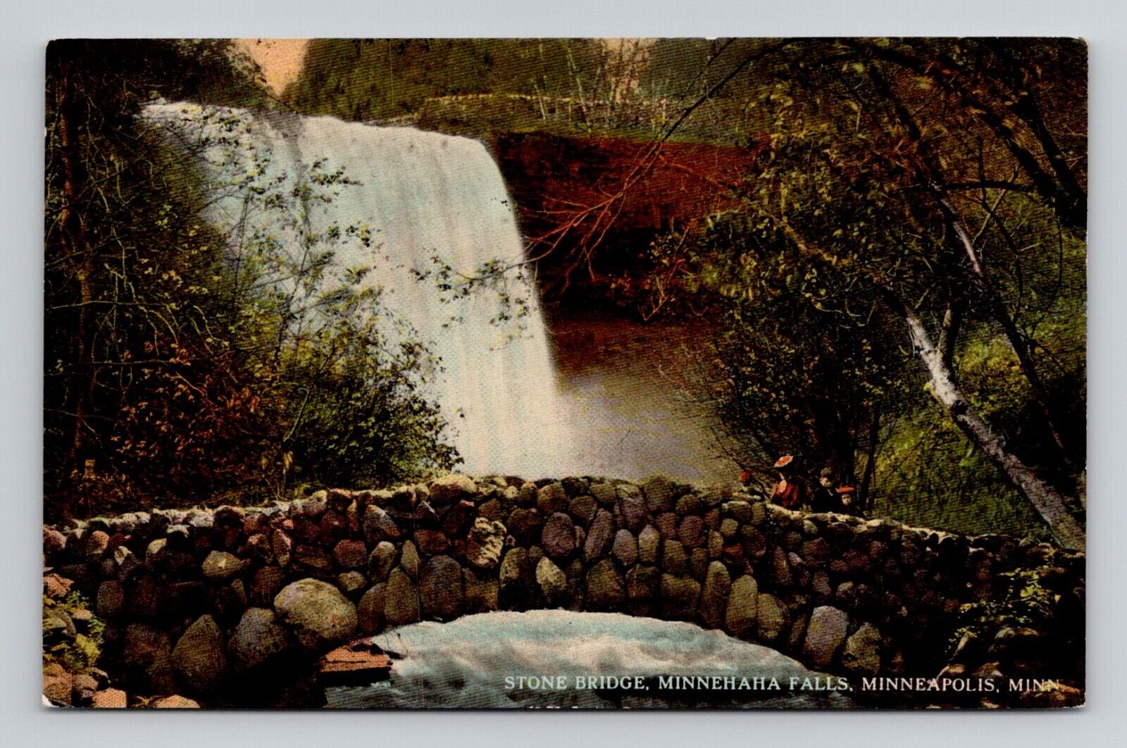 Postcard Stone Bridge Minnehaha Falls Minneapolis Minnesota, Antique N15
