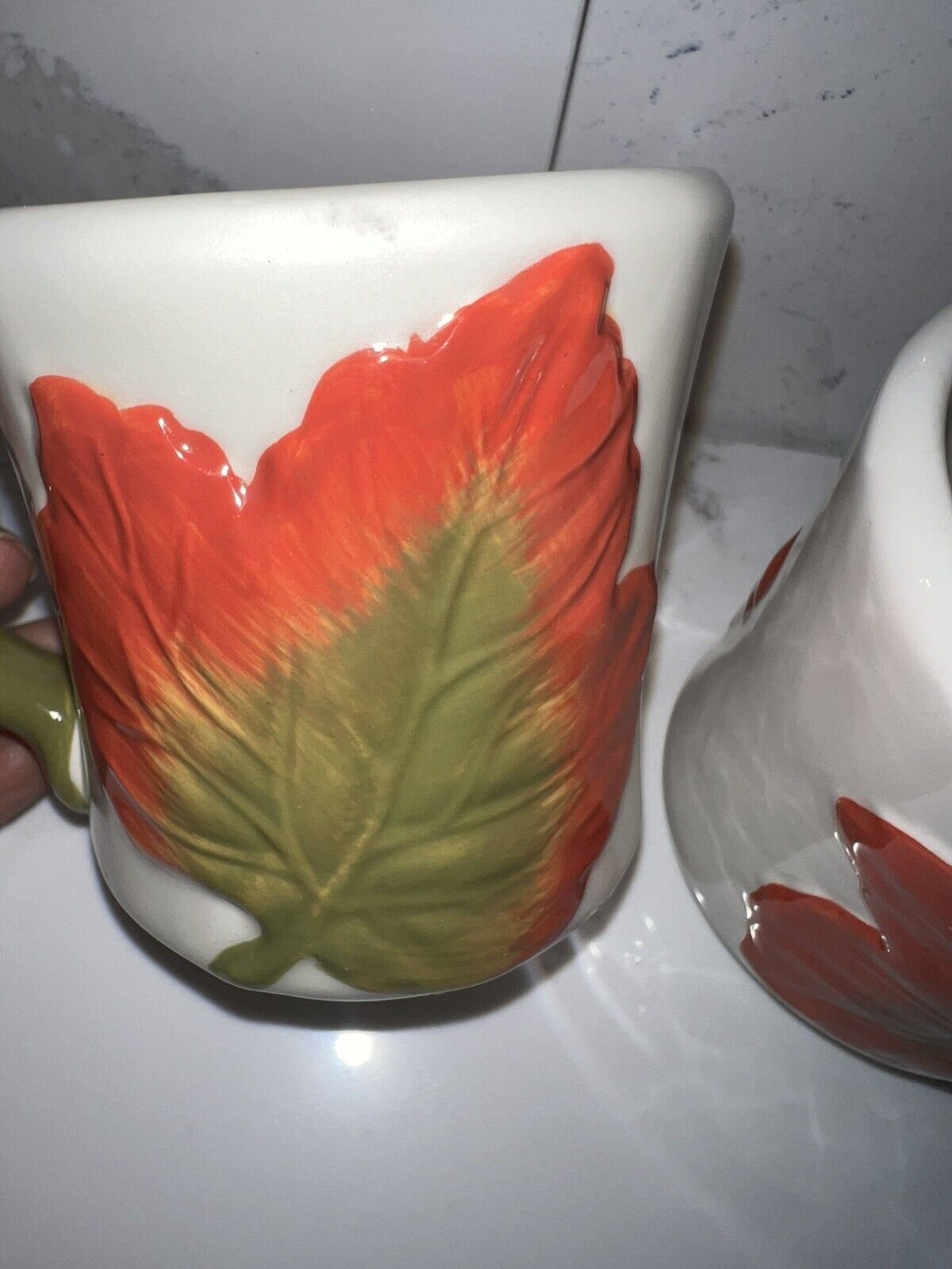 Better Homes Leaf Mug Orange Raised  Leaf Set Of 2