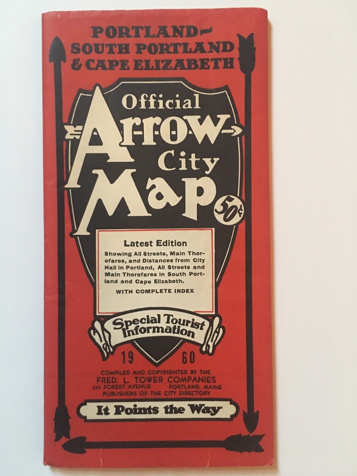 1960 Official Arrow city MAP Portland So Po Cape Elizabeth Maine Fred L Tower Co