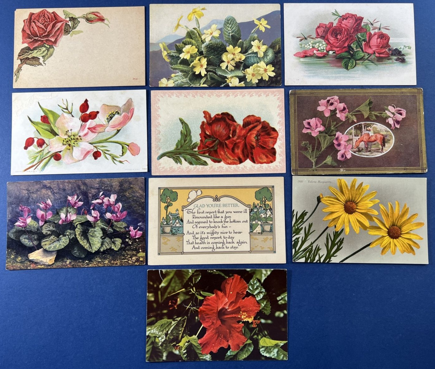 Nice Mixture 10 Greetings Antique Postcards.Flowers. Unposted