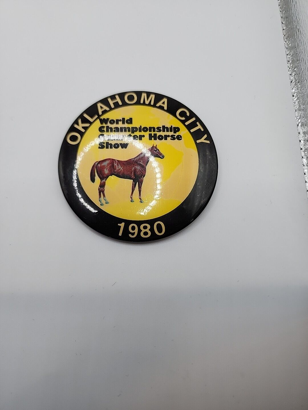 VTG 1980 World Championship Quarter Horse Show Button Pin Oklahoma City OK