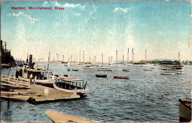 Vintage Postcard Harbor at Marblehead MA Massachusetts 1913                 M342