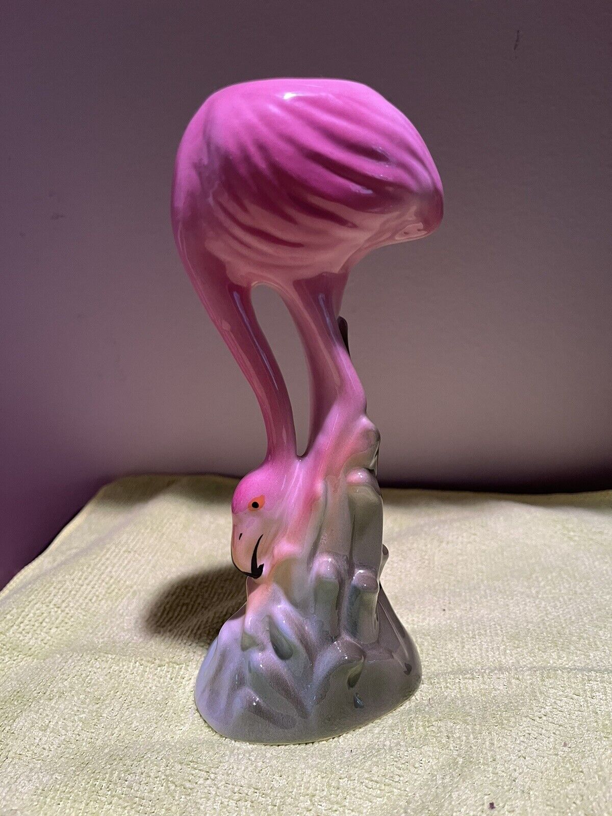 Vintage MCM Pink Flamingo Candle Holder Figurine Art Deco Style