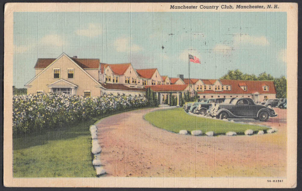Manchester Country Club Manchester NH postcard 1944 1935 Ford Coupe