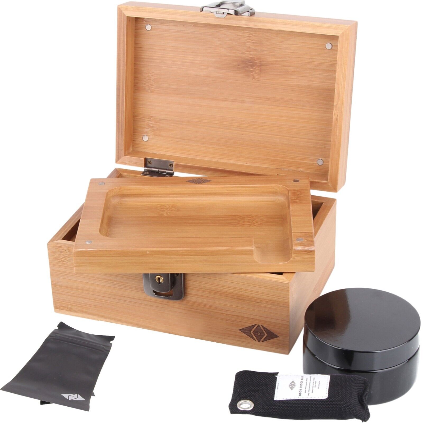 Duido Premium Bamboo Smell Proof Stash Box with Lock & Storage Kit Accessories
