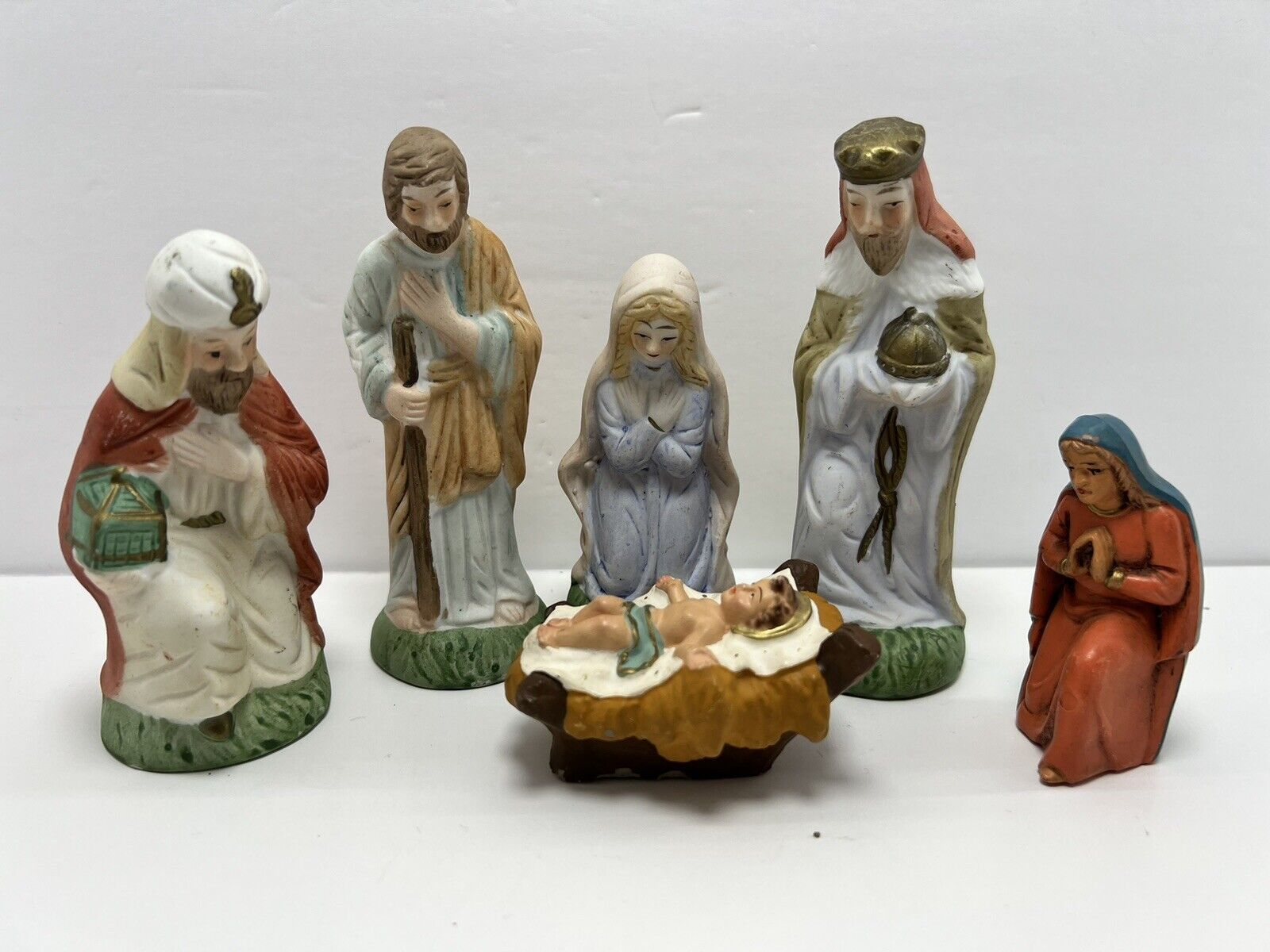Vintage Ceramic Nativity Set Small 5” Figurine Hand Painted