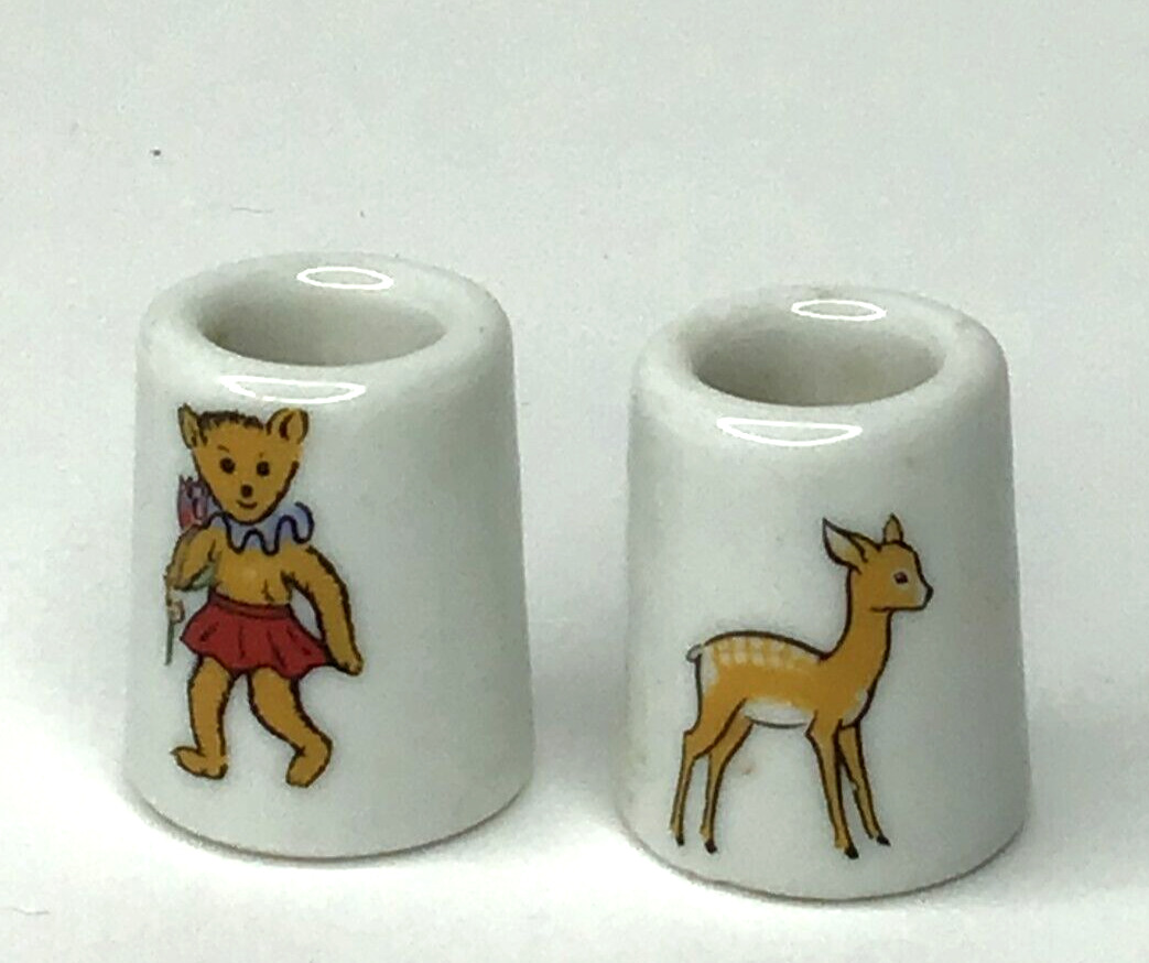 Ceramic Vtg. 2 Mini Candle Holders, Deer & Bear, West Germany