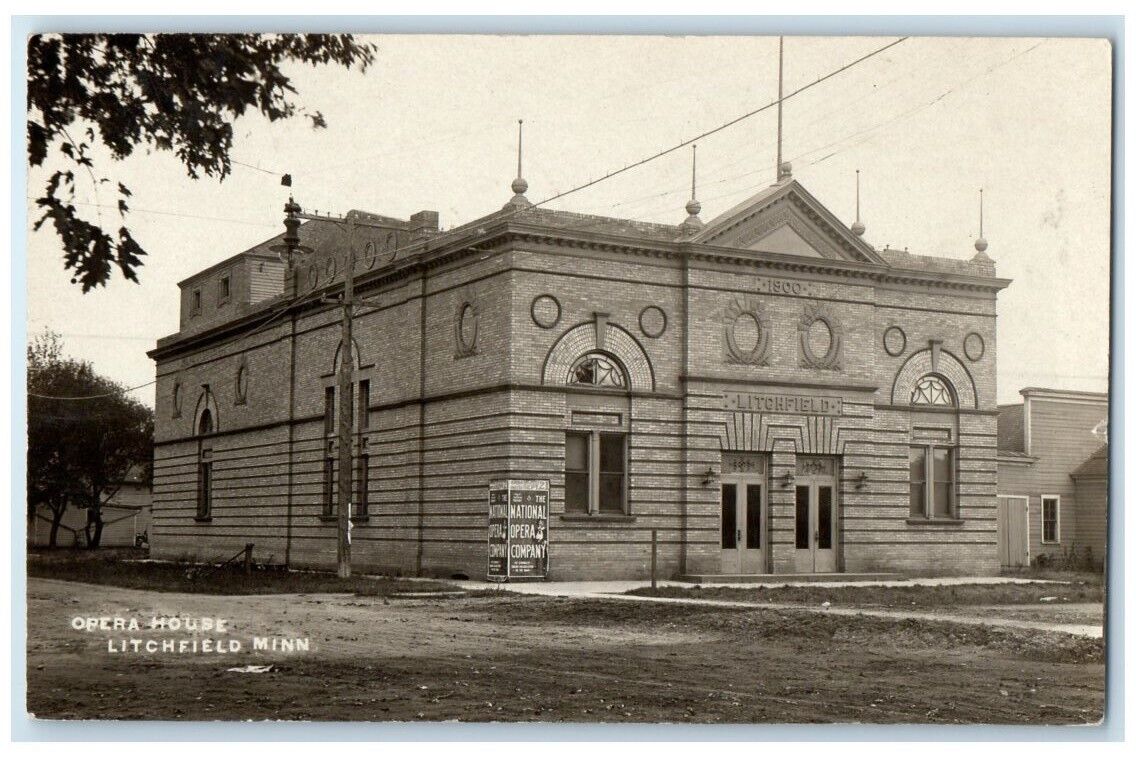 1909 Opera House Theater View Litchfield Minnesota MN RPPC Photo Postcard
