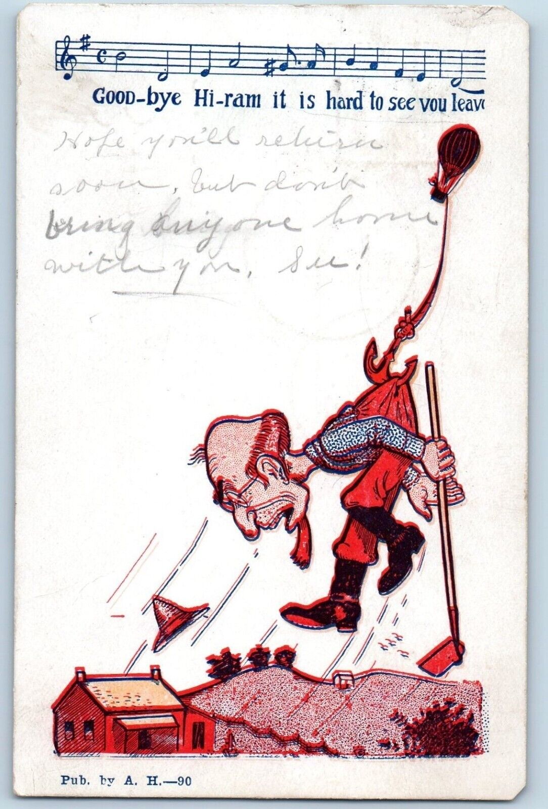 Scotland North Dakota ND Postcard Hanging Old Man Good Bye Hi Ram Howe 1908