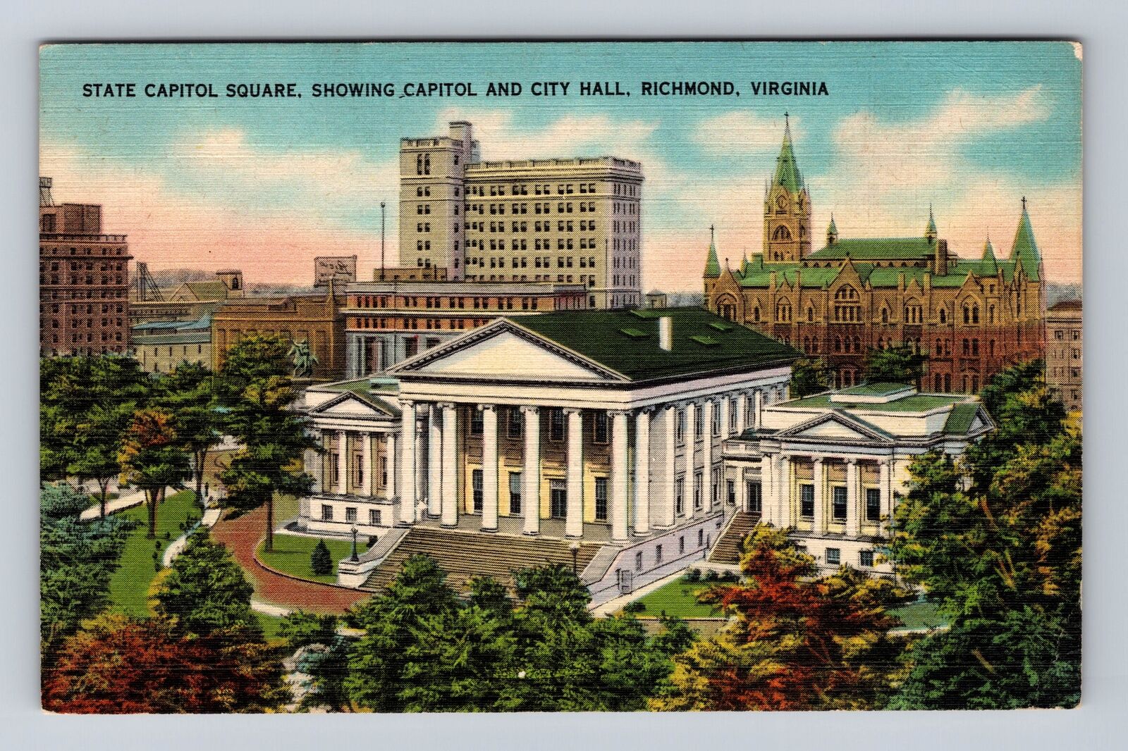 Richmond VA-Virginia, Aerial State Capitol Square, Antique, Vintage Postcard
