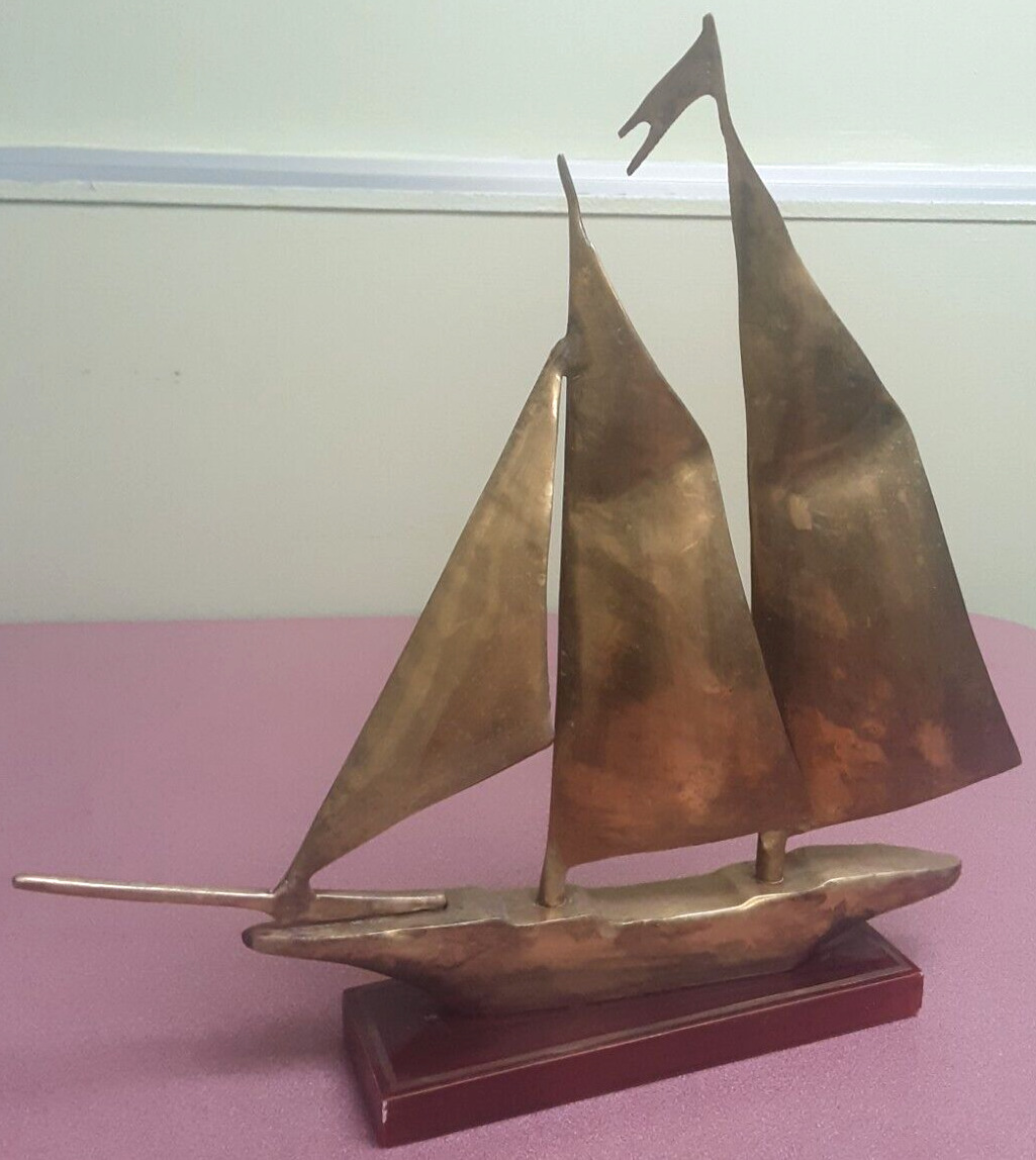 VINTAGE Solid Brass Decorative Sailboat Nautical Themed Decor - Made in Korea