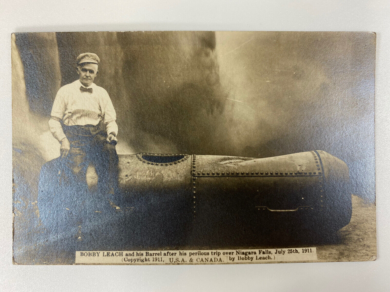 Real Photo Postcard Bobby Leach & Barrel July 1911 Man “Over” Niagara Falls