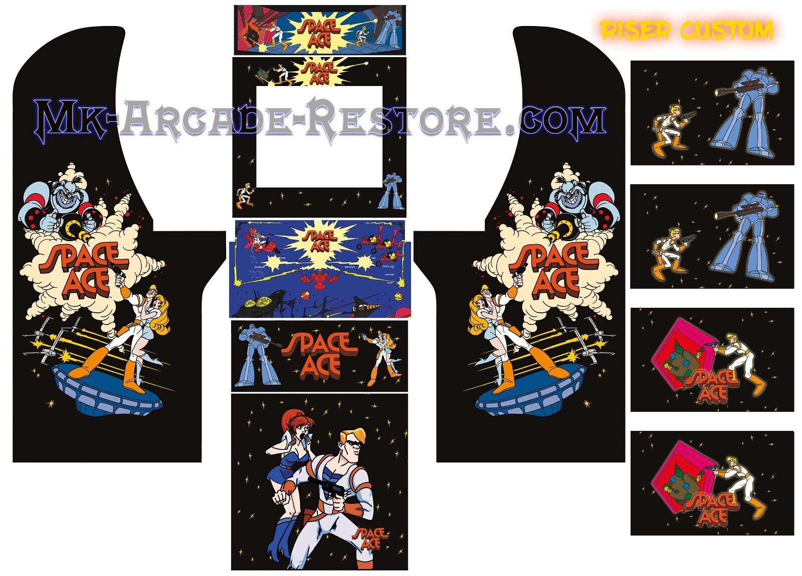 Arcade1Up Space Ace Side Art Arcade Cabinet Kit Artwork Graphics Decals Print