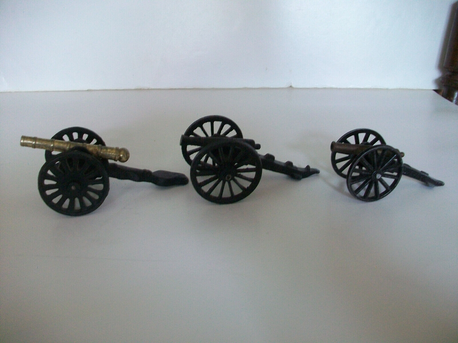 Lot of 3 brass and steel small canons