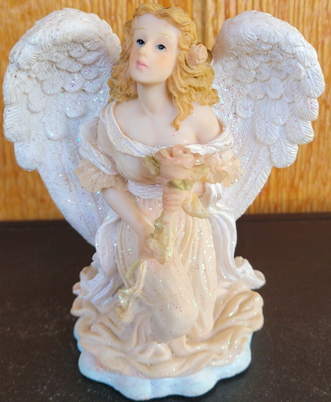 Kneeling Angel Statue Figurine Holding Rose